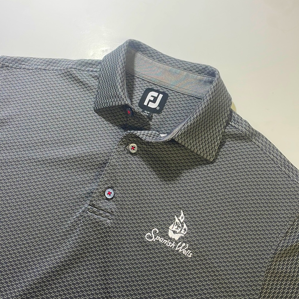 FootJoy mens M Medium gray geometric micro print performance golf polo shirt EUC